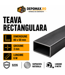 Teava rectangulara 80 x 50 x 3 mm, 6 metri